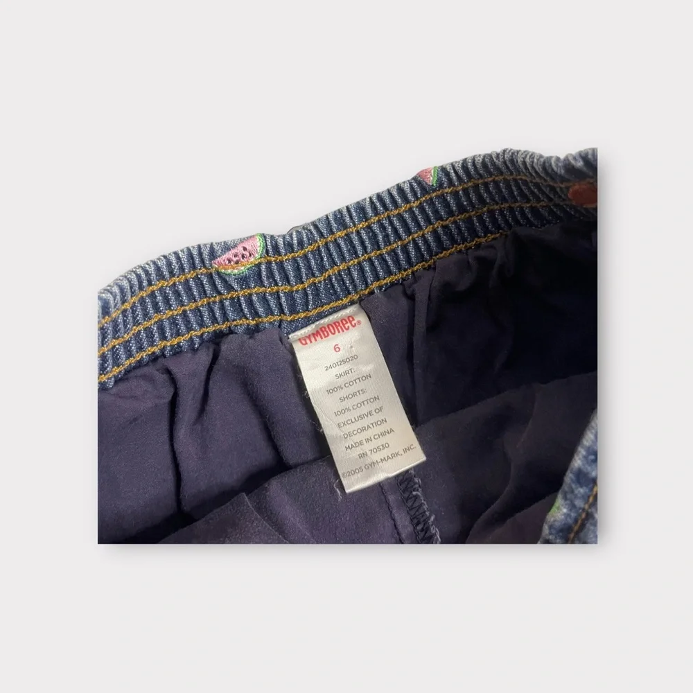 Gymboree Vintage 2005 Fruit Embroidered Jean Pleated Skirt